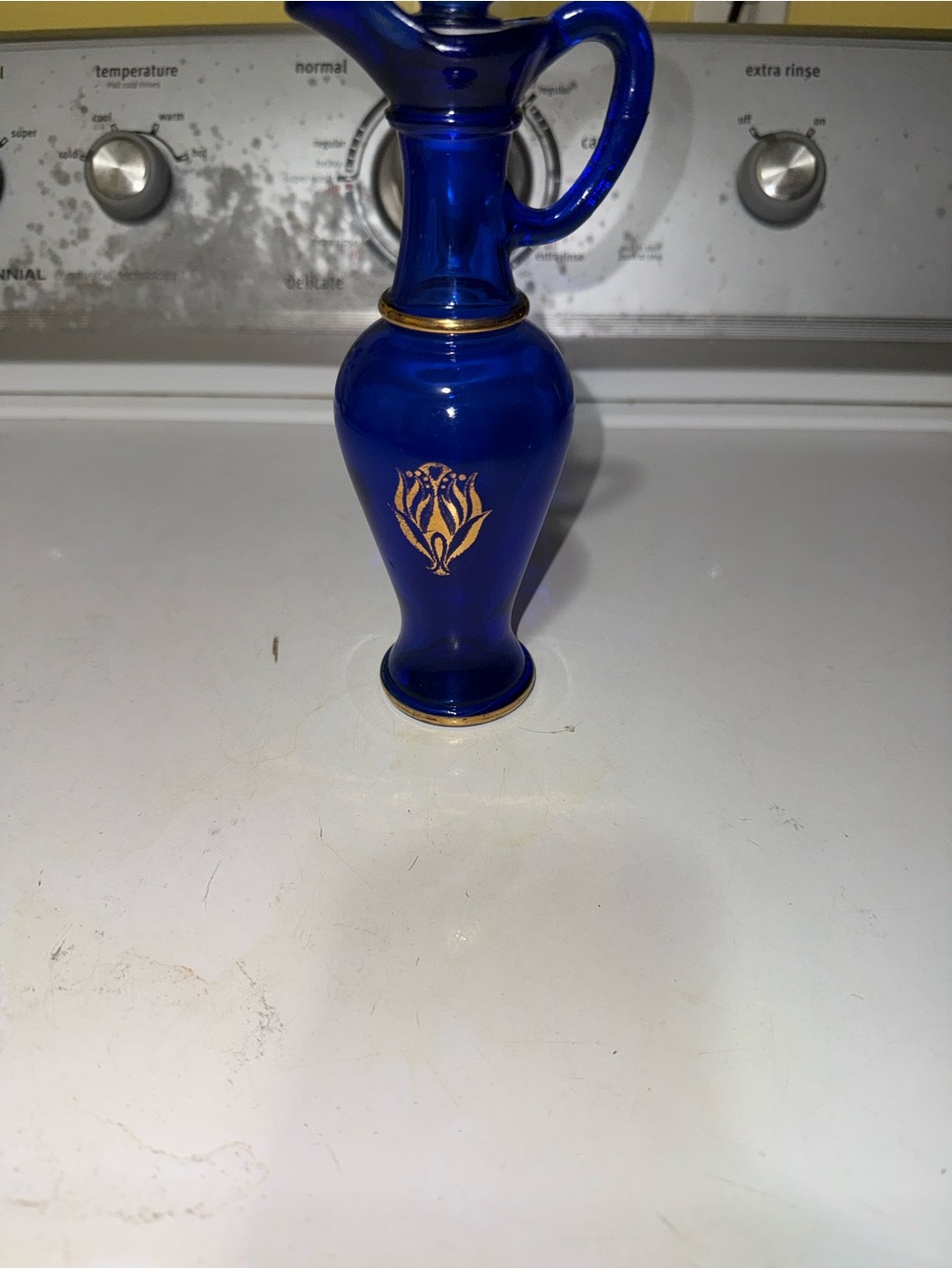 Avon Cobalt Blue Glass Vase with Gold Medallion Detail
